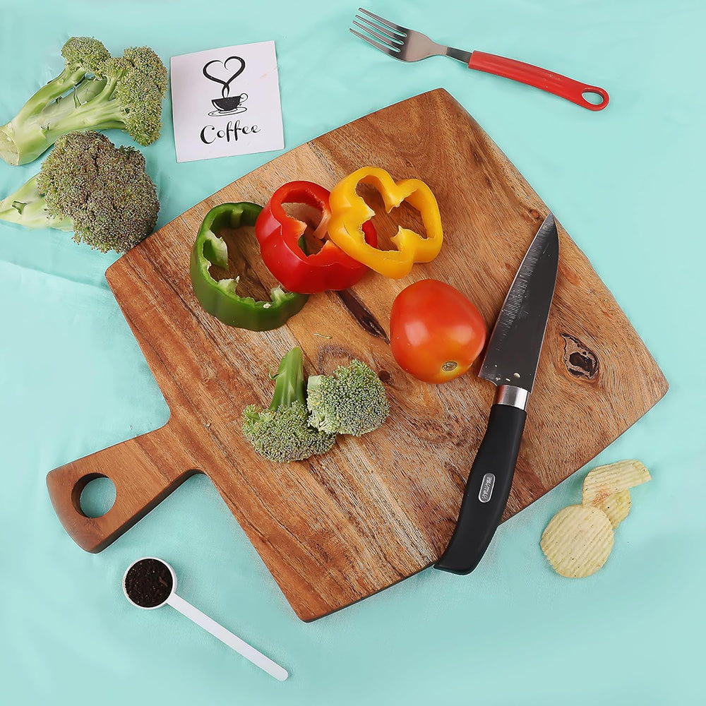 Wooden Cutting Board Series, Acacia Wood Cutting Boards for Kitchen, Wooden Serving Charcuterie Board, Organic Wood Board with Handle for Food, Meat, Fruits, Cheese 14" x 10.75"