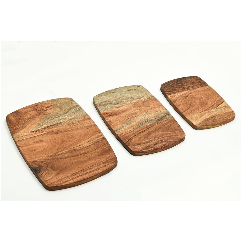 Cutting Board Series, Acacia Wood Cutting Boards for Kitchen, Solid Wooden Serving Charcuterie Board, Organic Set of 3 Wood Board, 13.6"x9.1", 11.8"x7.8", 9.6"x6.5"