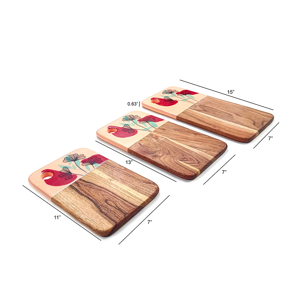 Affinity Décor Resin Print Set Of 3 Cutting Board Kitchen Deco with Grooves Festive Décor Epoxy Wood Cutting Board Handmade Large Charcuterie Board Handcrafted Acacia Wood Cutting Board (329)