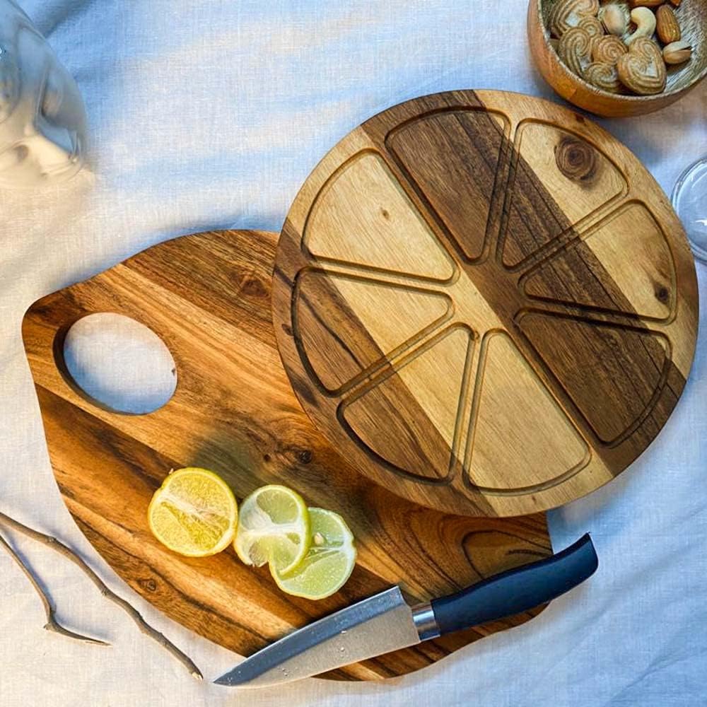 Affinity Decor Wooden Chopping Cutting Board Platter Plate Butcher Block for kitchen Cheese Vegetables Fruit and Salad Set of 2, Lemon Board, 14.5 x 10, 10 x 10 Inches