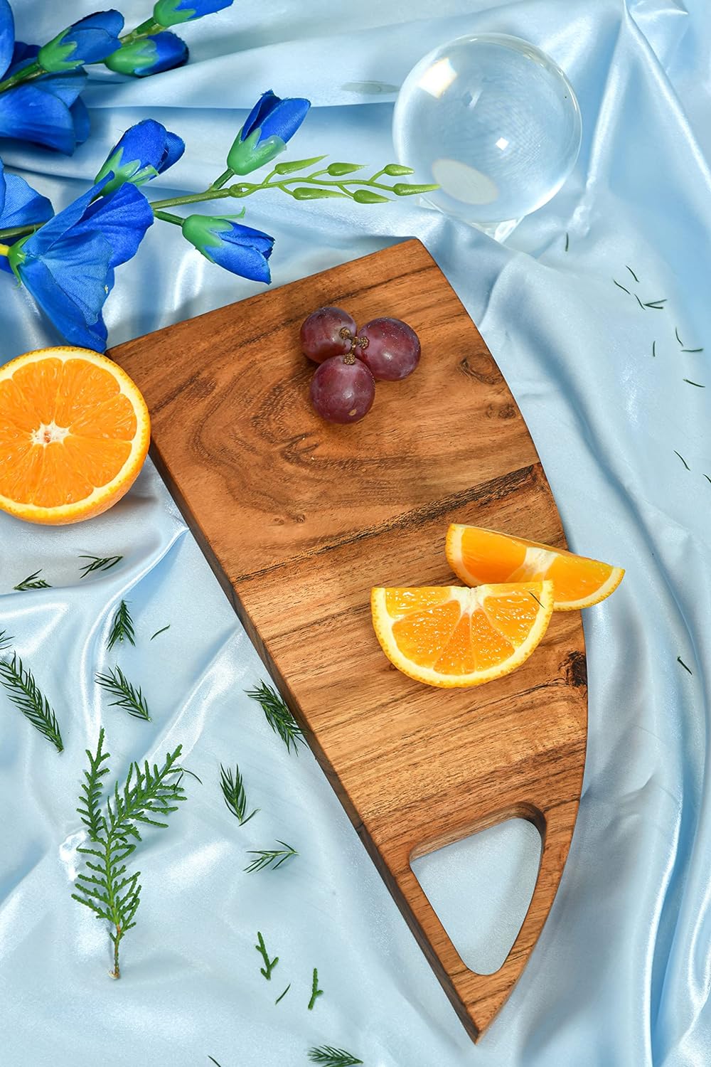 Affinity Decor Organic Acacia kitchen Cutting Chopping Board Platter Wine Holder with Handles for Butcher Block Cheese and Vegetables Fruit & Salad (Yatch Board 13"L x 6"W)