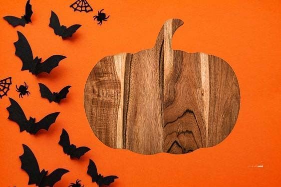 Pumpkin Shaped Wood Cutting Board for kitchen Decoration, Gothic Cutting Boards with Handle (Pumpkin Board 12"L x 13"W)