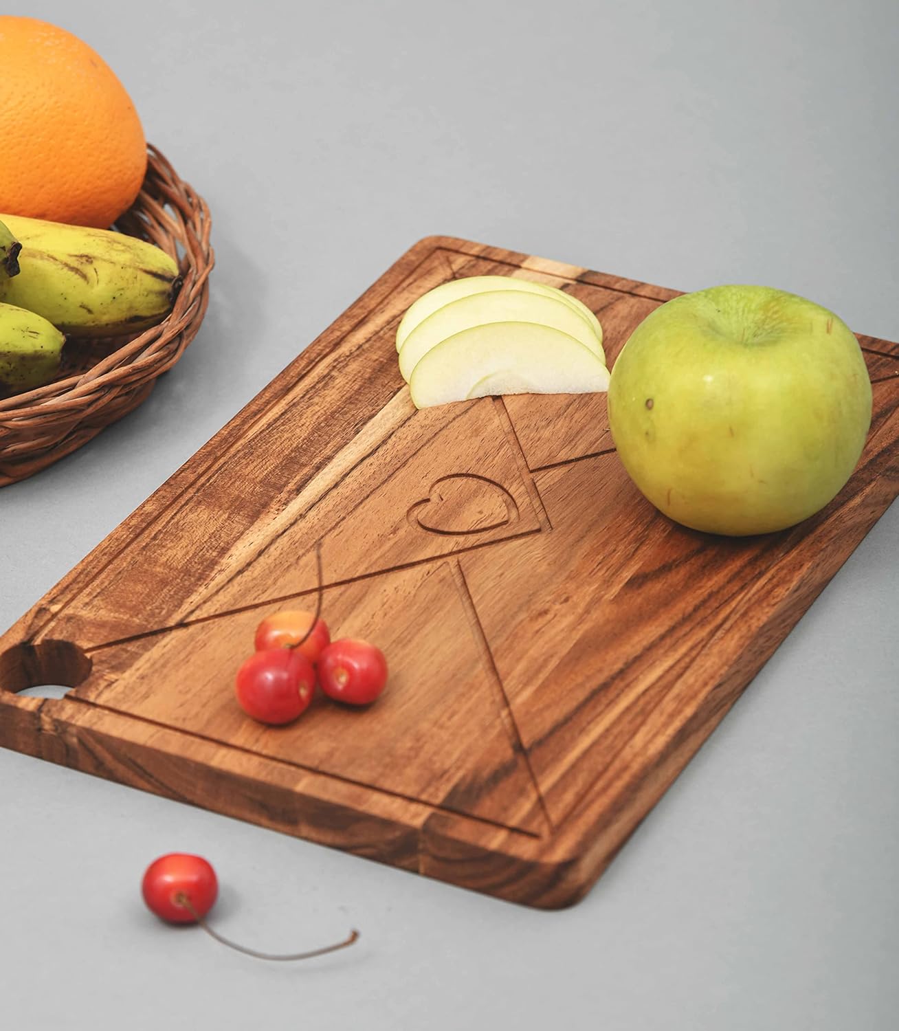 Affinity Decor Organic Acacia kitchen Cutting Chopping Board Platter Wine Holder with Handles for Butcher Block Cheese and Vegetables Fruit & Salad (Envelope Board 11"L x 7"W)