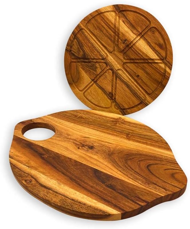 Affinity Decor Wooden Chopping Cutting Board Platter Plate Butcher Block for kitchen Cheese Vegetables Fruit and Salad Set of 2, Lemon Board, 14.5 x 10, 10 x 10 Inches