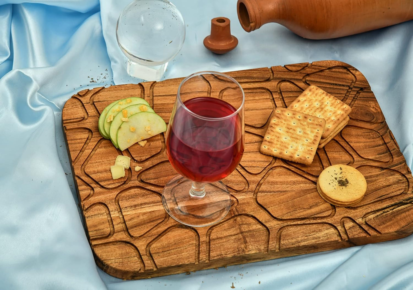 Affinity Decor Organic Acacia kitchen Cutting Chopping Board Platter Wine Holder with Handles for Butcher Block Cheese and Vegetables Fruit & Salad (Pebble Board, 13"L x 9"W)