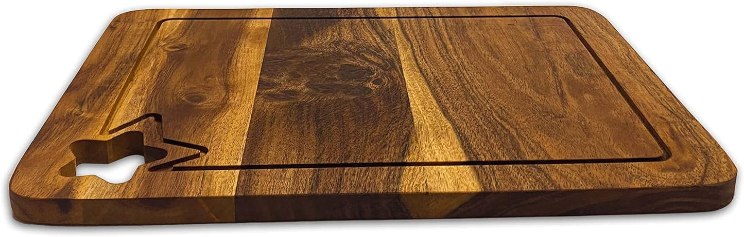 Affinity Decor Wood Cutting Board for Kitchen, Cheese Serving Boards, Charcuterie Boards, Serving Platters with Star Shaped Hanging Hole and Juice Grooves Pre Oiled, CB-134, 14"L x 10"W