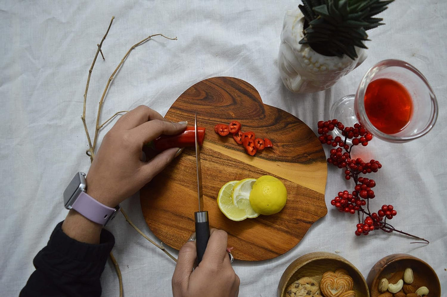 Organic Acacia Wood Cutting Board for kitchen, Chopping Board Platter Butcher Block for Cheese and Vegetables Fruit & Salad (Nut Board 11"L x 9"W)