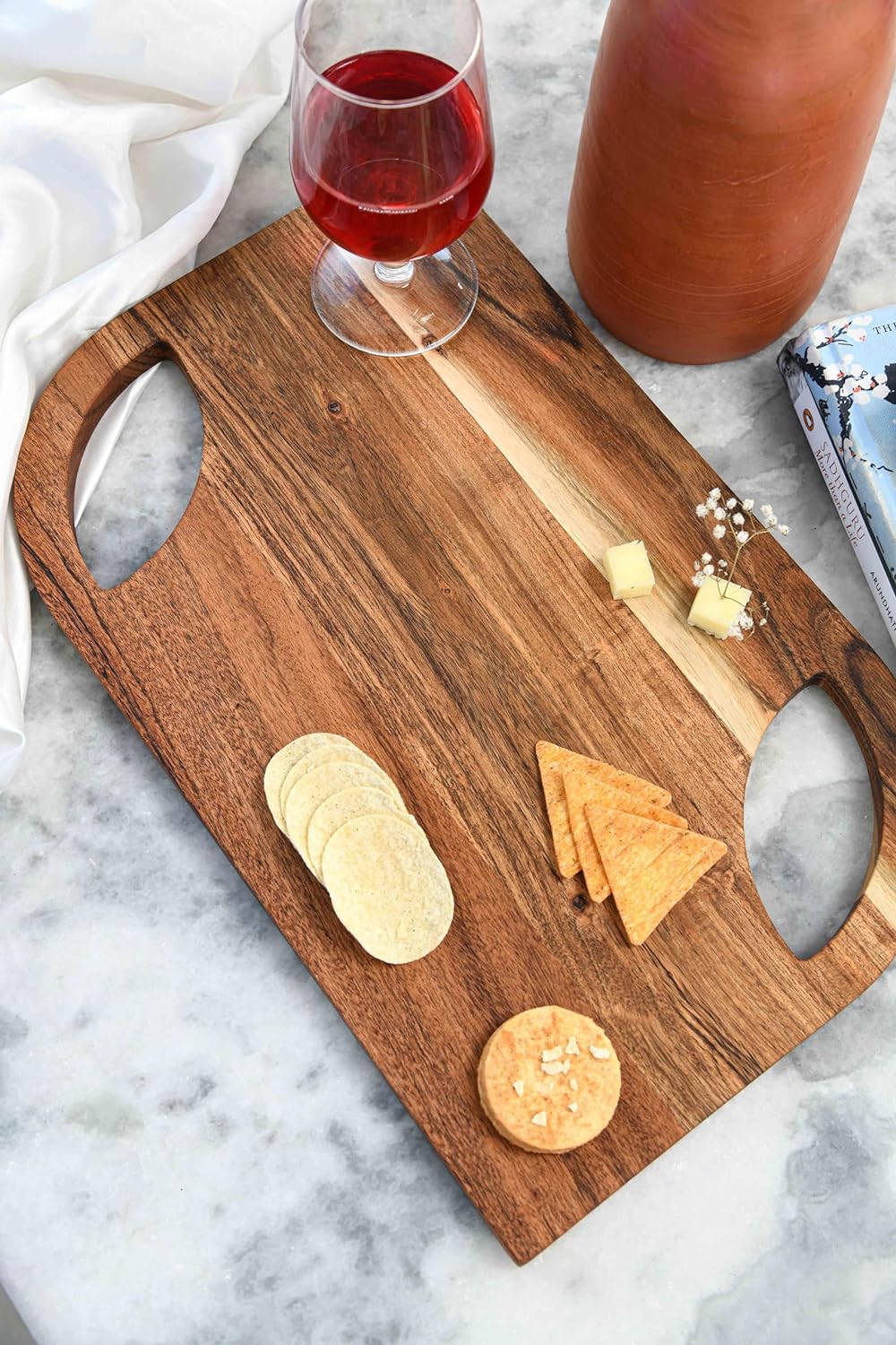 Cutting Board Series, Acacia Wood Cutting Boards for Kitchen, Wooden Serving Charcuterie Board, Organic Wood Board, Ideal for Chopping Meat, Fruits, Cheese 15.75 x 9.85