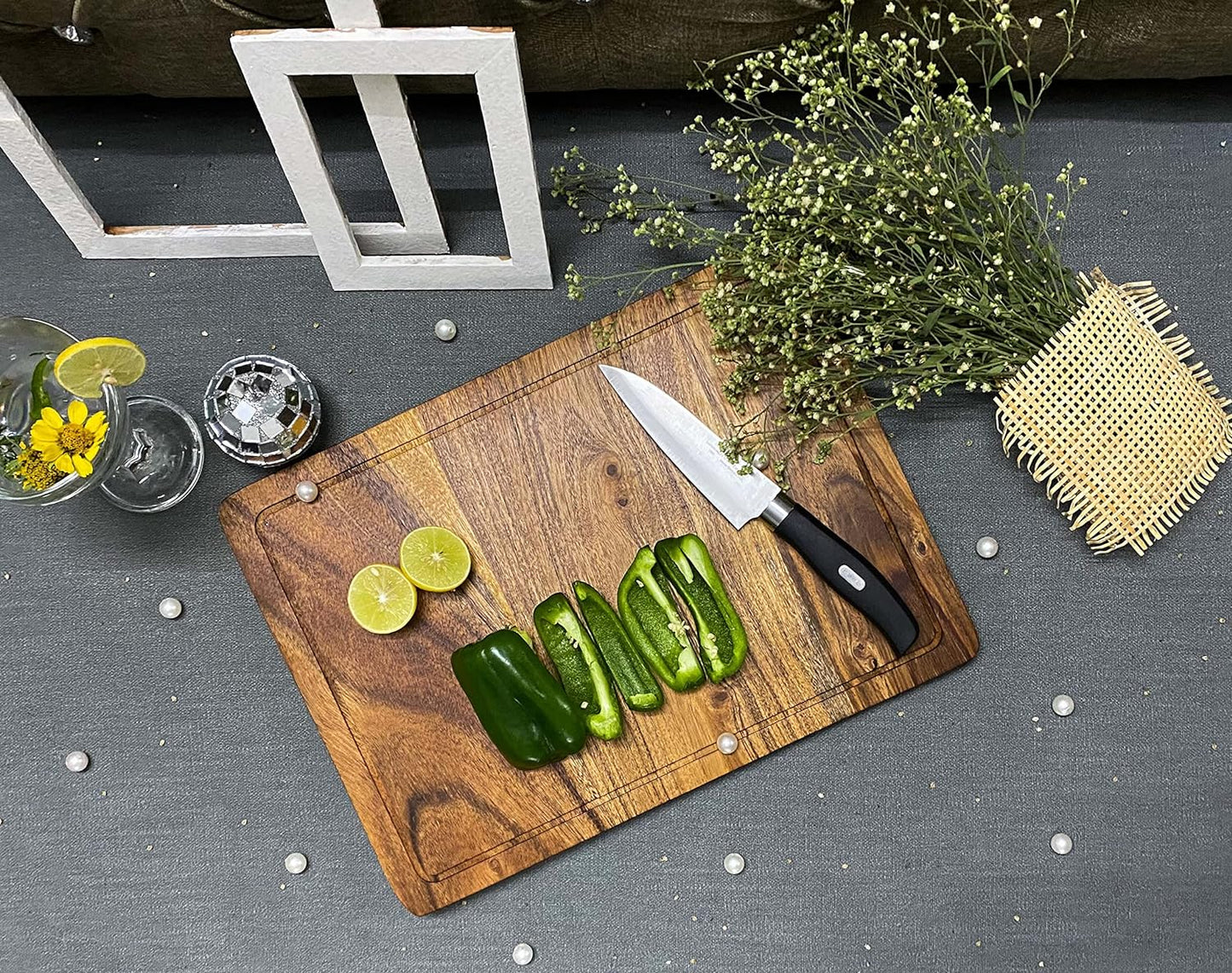 Affinity Decor Wood Cutting Board for Kitchen, Natural Cheese Serving Boards, Wooden Charcuterie Boards, Wood Serving Platters with Juice Grooves, CB-133, 14"L x 10"W