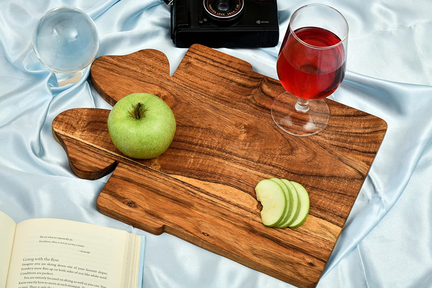 Organic Acacia kitchen Cutting Chopping Board Platter with Handle Butcher Block for Cheese and Vegetables Fruit & Salad (Gift Board 14"L x 10"W)