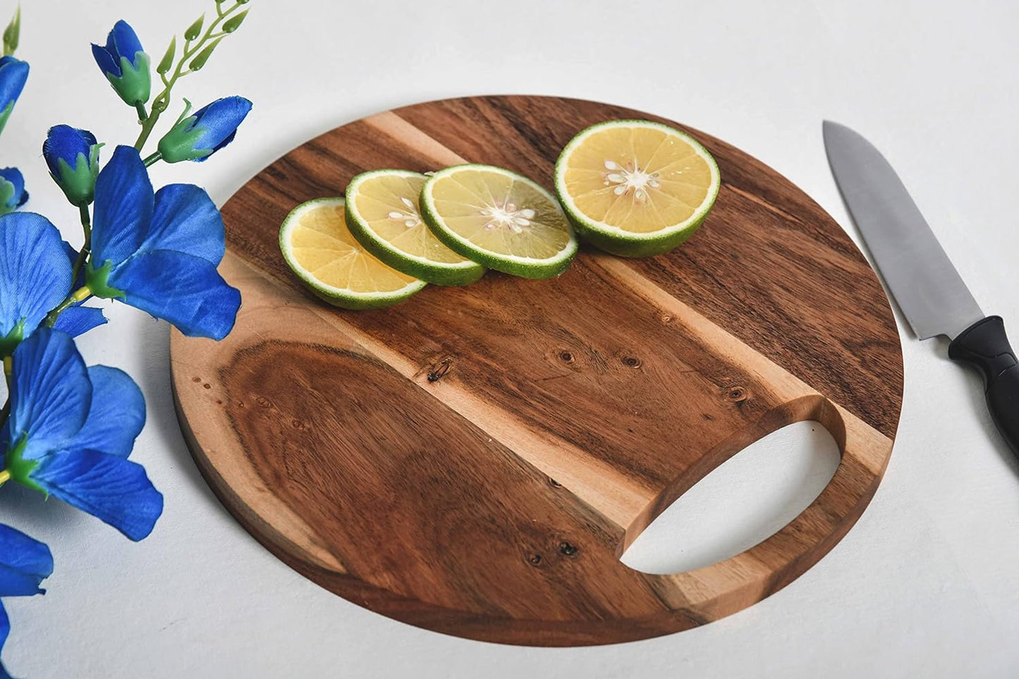 Affinity Decor Wood Cutting Board for Kitchen, Round Wooden Cutting Board with Handle, Organic Charcuterie Boards, Wooden Serving Platter 12"L x 12"W