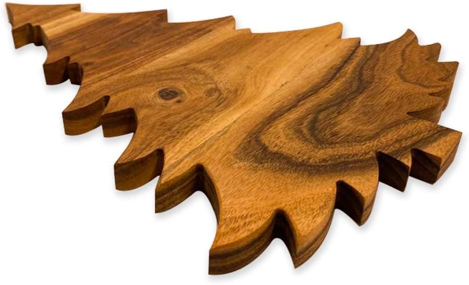 Organic Acacia kitchen Cutting Chopping Charcuterie Board Platter for Butcher Block Cheese and Vegetables (Leafy Christmas Tree Board 13"L x 10"W)