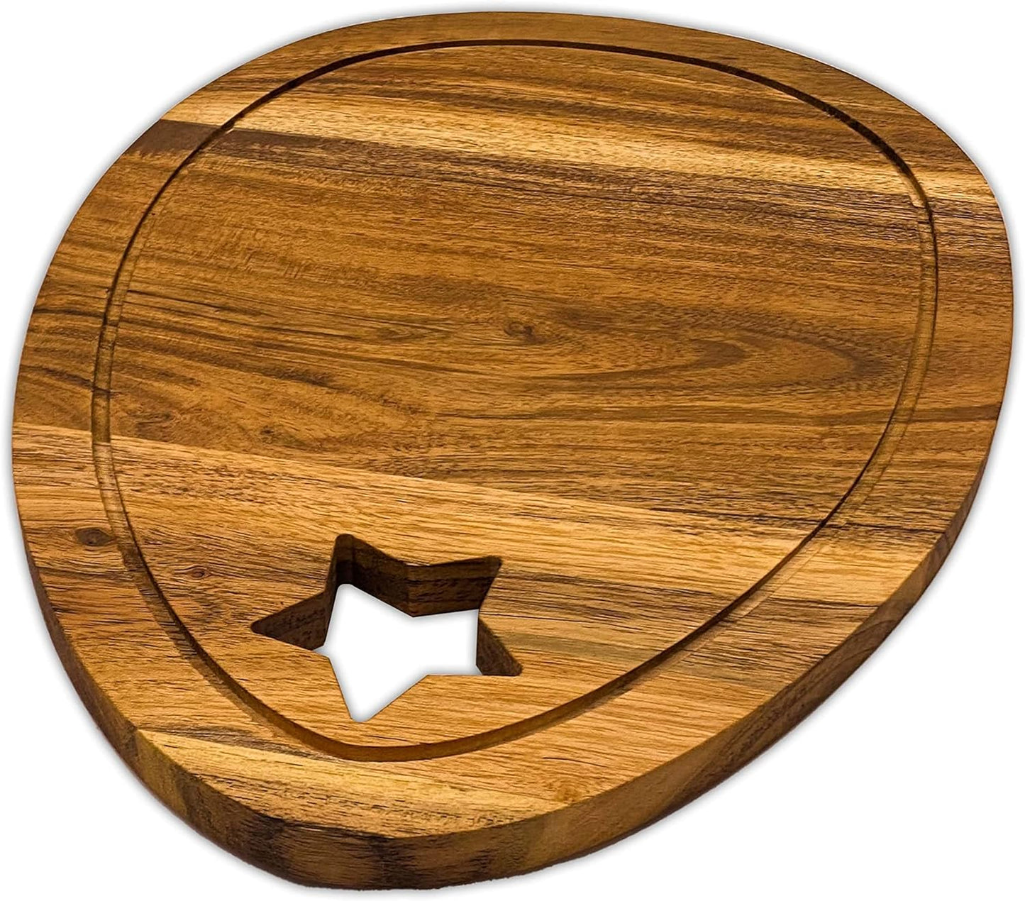 Organic Acacia Wooden Cutting Board and Serving Platter for Cheese Snacks Vegetables Fruit & Salad (Star Egg 13"L x 9.3"W)