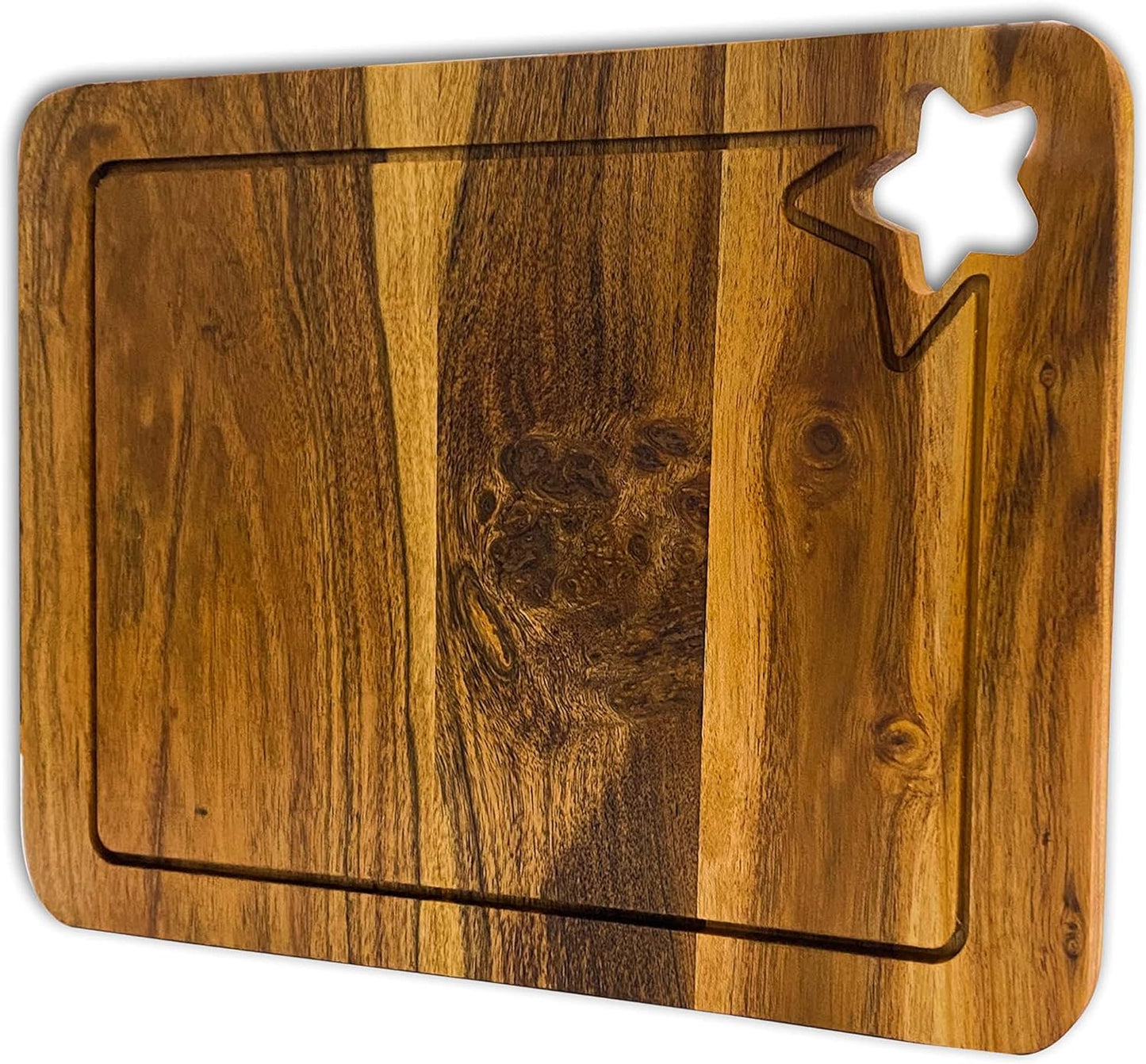 Affinity Decor Wood Cutting Board for Kitchen, Cheese Serving Boards, Charcuterie Boards, Serving Platters with Star Shaped Hanging Hole and Juice Grooves Pre Oiled, CB-134, 14"L x 10"W