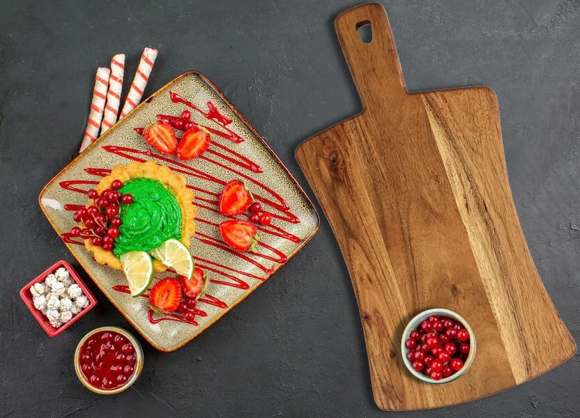 Wood Cutting Boards Kitchen, Thick Chopping Board, Serving Trays Large Wooden Cutting Board with Deep Juice Groove and Handles, Wooden trays for meat, fruit and cheese (17 X 9 X 0.63 Inch)