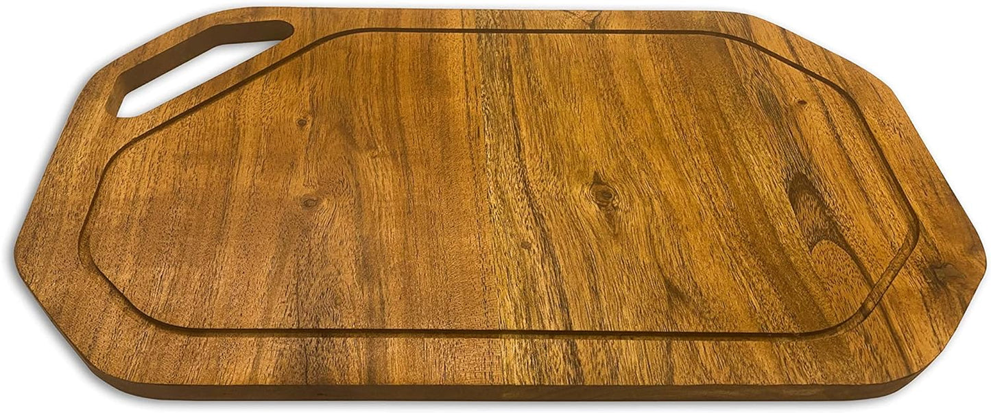 Affinity Decor Wood Cutting Board for Kitchen, Cheese Serving Boards, Charcuterie Boards, Festive Serving Platters with Handle and Juice Grooves Pre Oiled, CB-130, 14"L x 10"W