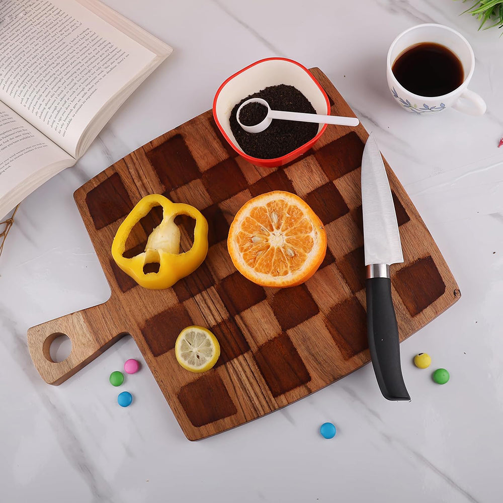 Cutting Board Series, Acacia Wood Cutting Boards for Kitchen, Wooden Serving Charcuterie Board, Chess Print Wood Board, Ideal for Chopping Meat, Fruits, Cheese 14"x10.8"