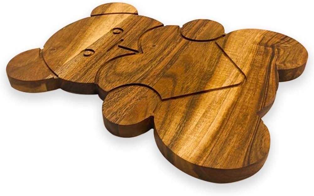 Valentine's Day Gift Organic Acacia kitchen Cutting Chopping Charcuterie Board Platter Butcher Block for Cheese and Vegetables (Teddy Bear Board 10.7"L x 9.1"W)