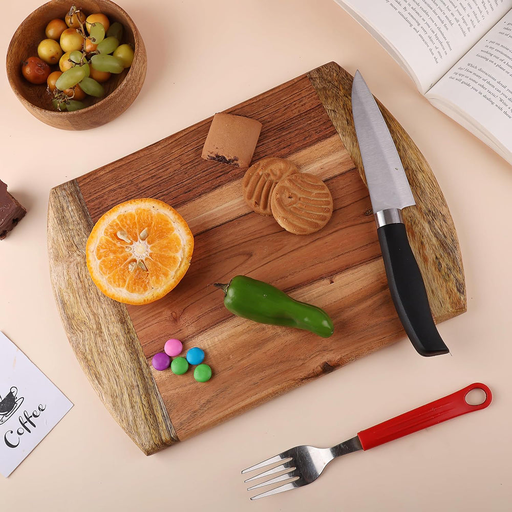 Cutting Board Series, Medium Acacia & Mango Wood Cutting Boards for Kitchen, Medium Wooden Serving Charcuterie Board, Organic Wood Board, Ideal for Fruits, Cheese 14"x11"