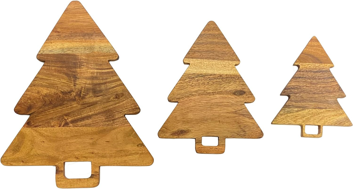 Affinity Decor Christma Tree Shaped Wood Cutting Board Set for Kitchen, Decorative 3 Pieces Tree Wooden Cutting Boards, Charcuterie Serving Trays, Wooden Chopping Boards with Handles for Decoration