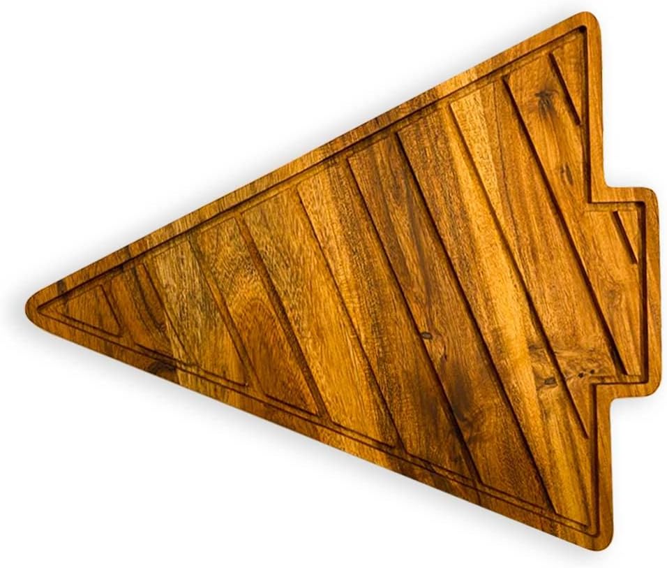 Organic Acacia kitchen Cutting Chopping Charcuterie Board Platter for Butcher Block Cheese and Vegetables (Slicey Christmas Tree Board 12.5"L x 10"W)