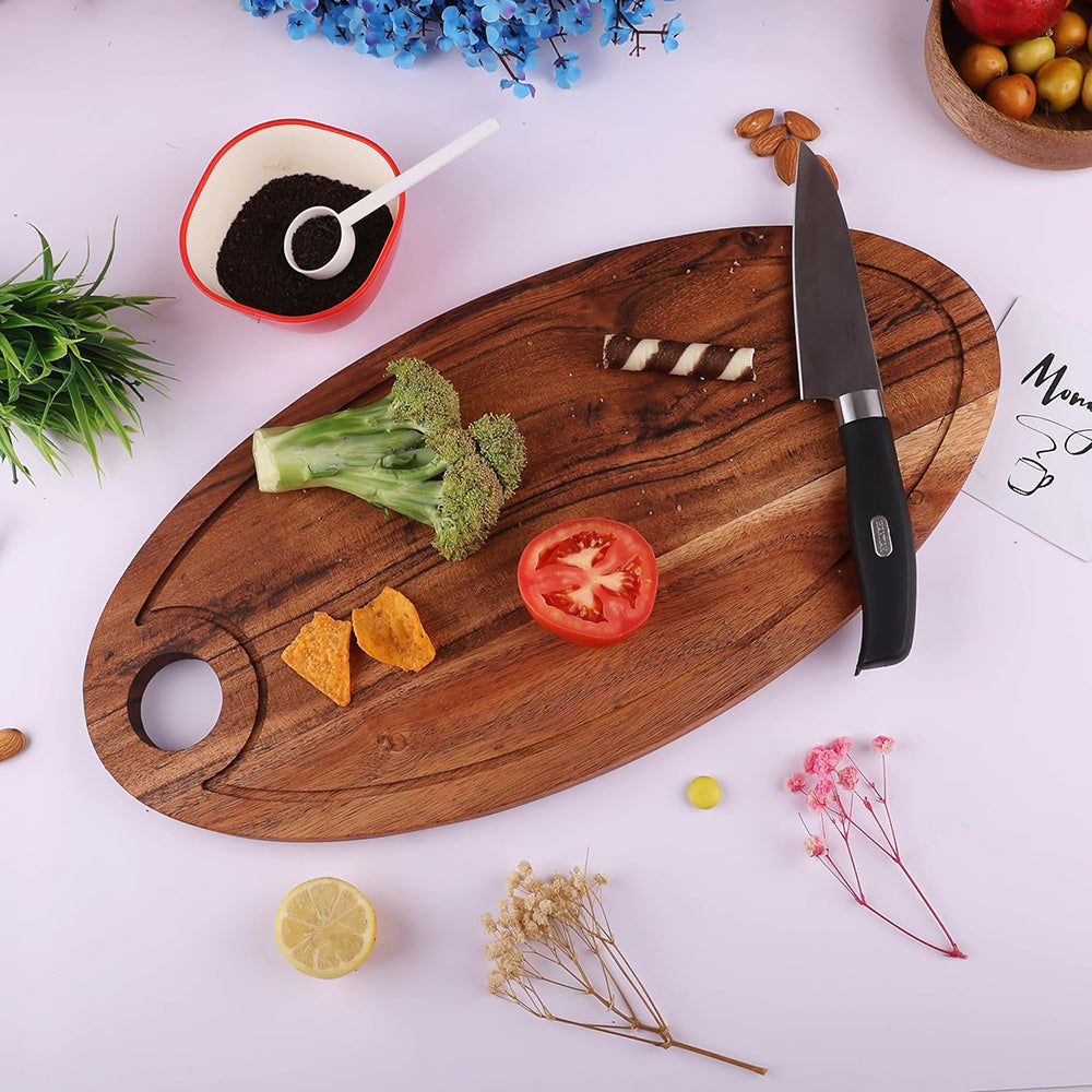 Cutting Board Series, Acacia Wood Cutting Boards for Kitchen, Wooden Serving Charcuterie Board, Organic Wood Board, Ideal for Chopping Meat, Fruits, Cheese 16.4"x8.3"