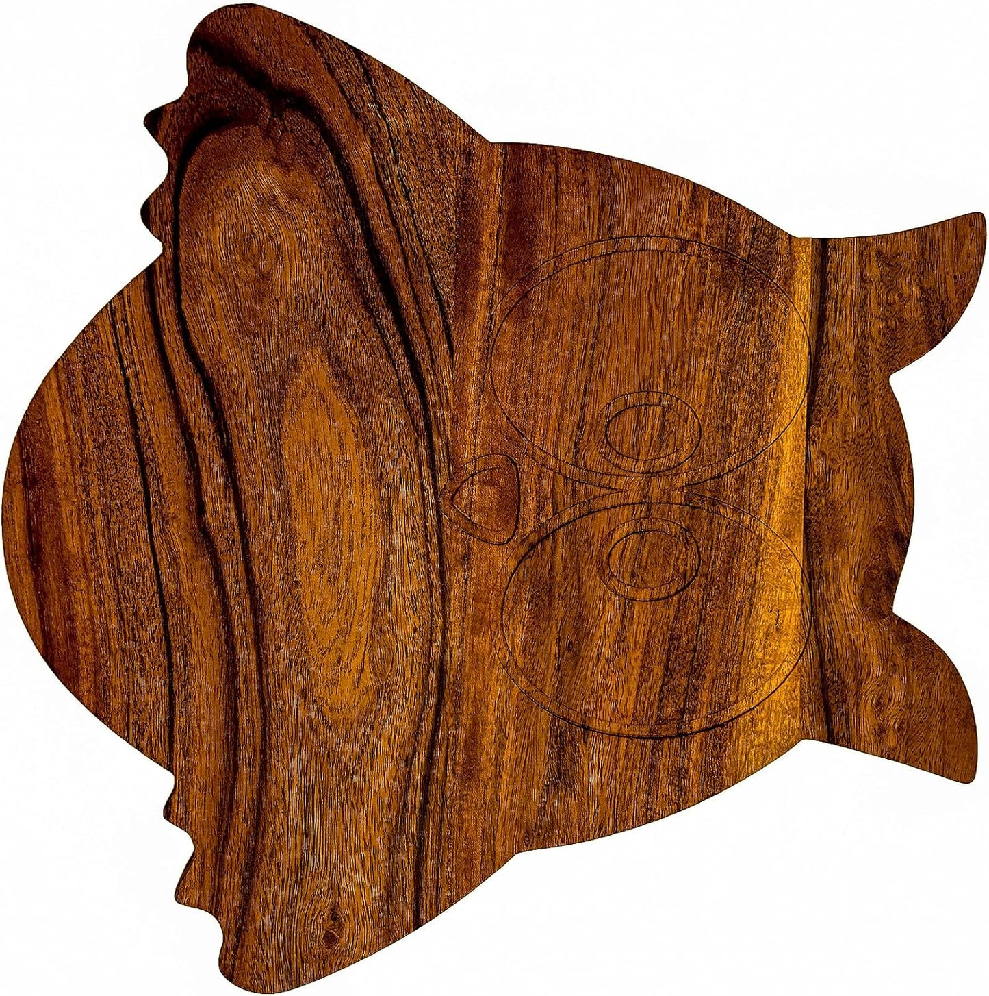 Acacia Wood Halloween Scary Owl Cutting Board with Groove for Festive Decor and Appetizer Serving Tray (12"L x 12"W)