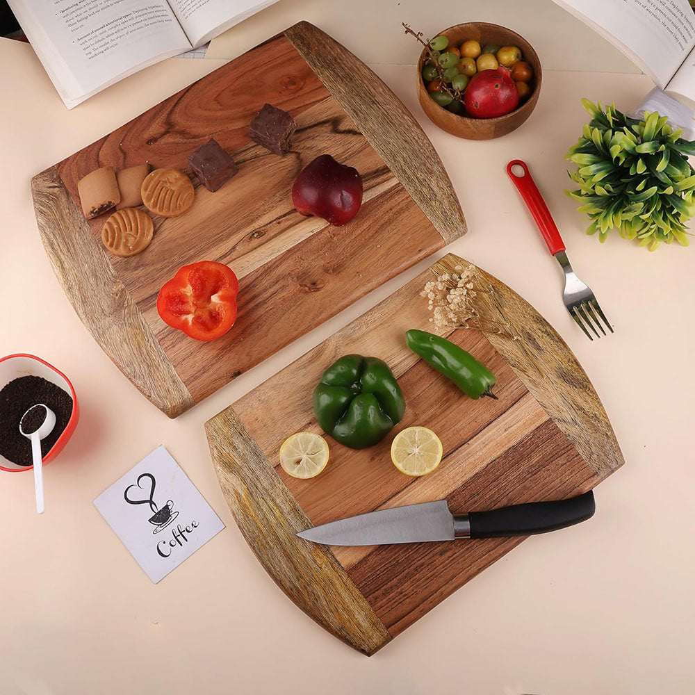 Cutting Board Series, Acacia & Mango Wood Cutting Boards for Kitchen, Set of 2 Wooden Serving Charcuterie Board, Organic Wood Board, Ideal for Fruits, Cheese 12 x 9, 14 x 11