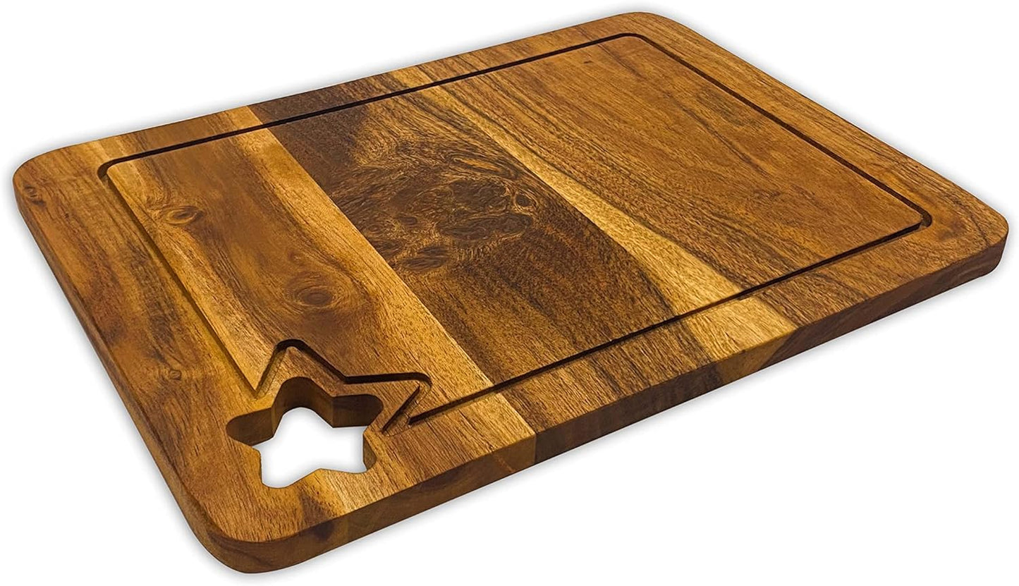 Affinity Decor Wood Cutting Board for Kitchen, Cheese Serving Boards, Charcuterie Boards, Serving Platters with Star Shaped Hanging Hole and Juice Grooves Pre Oiled, CB-134, 14"L x 10"W