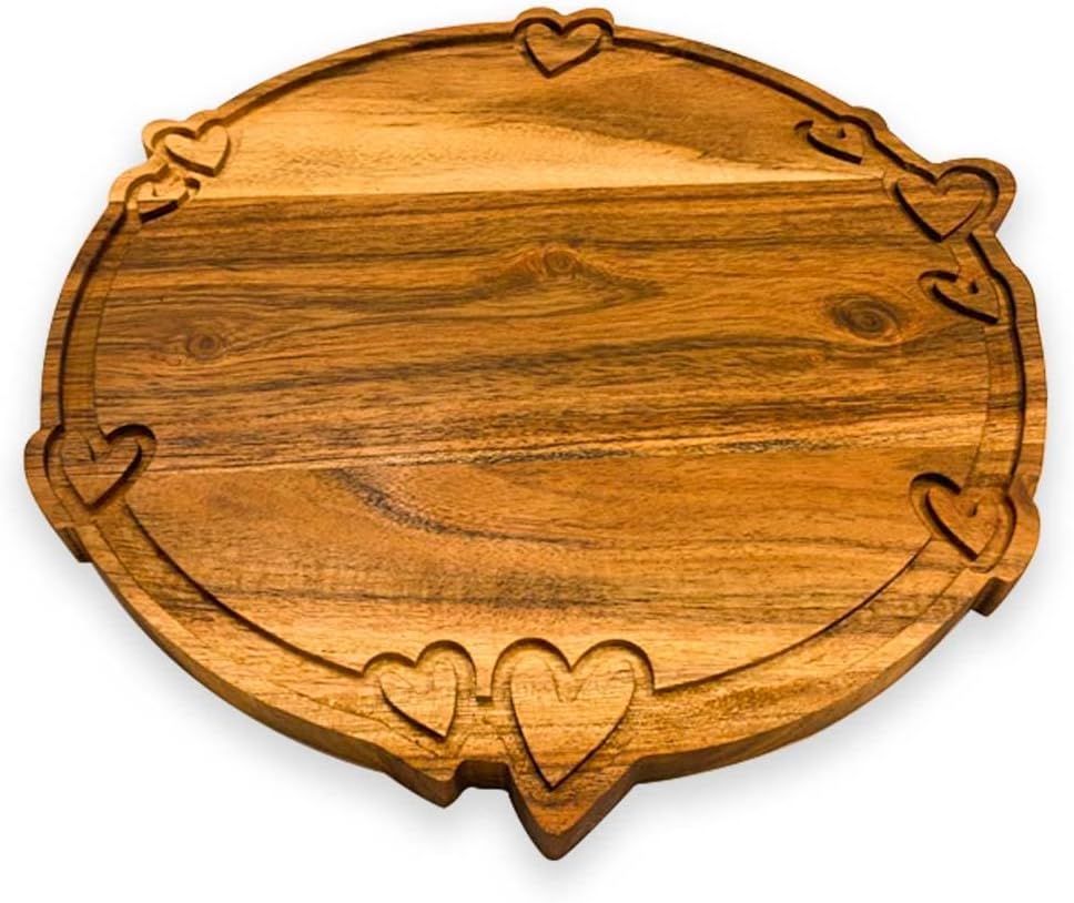 Organic Acacia Wooden Cutting Board kitchen Charcuterie Platter, Valentine's and Mother's Day Gifts for Cheese and Vegetables Meat (Heart in Round Board 11.5"L x 11.5"W)