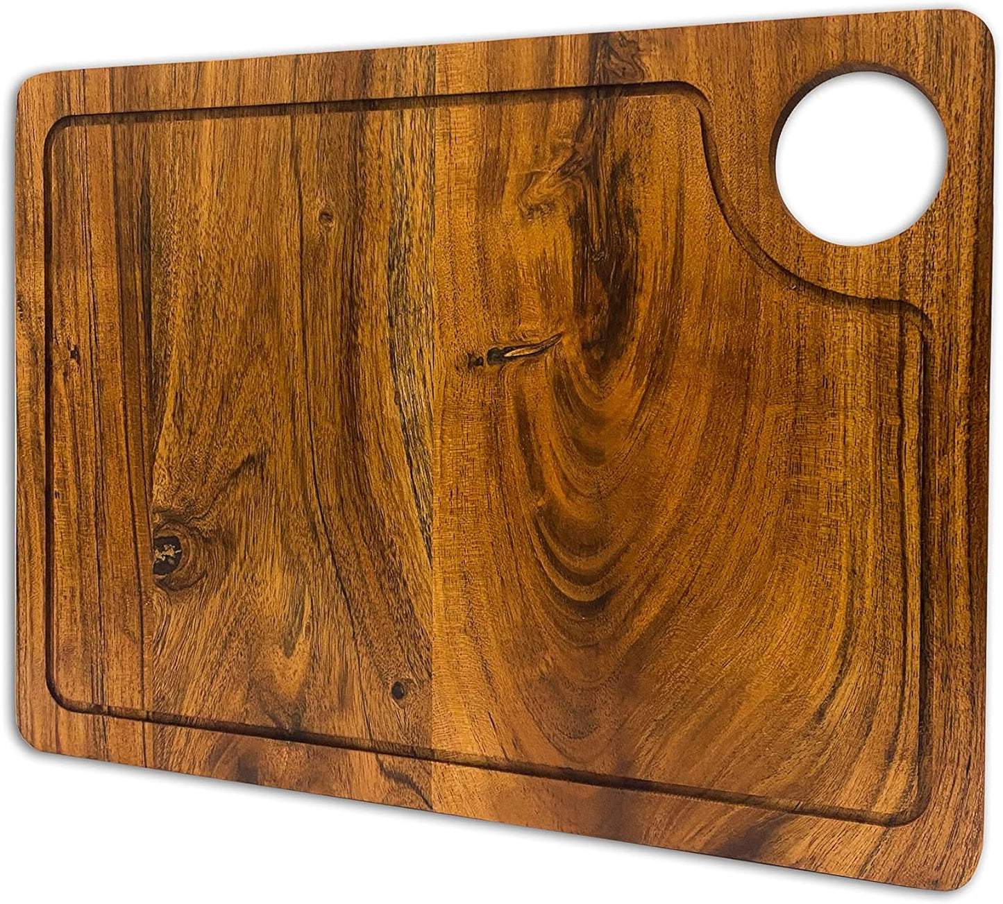 Affinity Decor Wood Cutting Board for Kitchen, Natural Cheese Serving Boards, Wooden Charcuterie Boards, Festive Serving Platters with Handle and Juice Grooves, CB-132, 14"L x 10"W