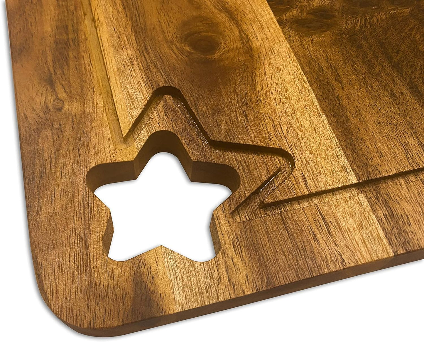 Affinity Decor Wood Cutting Board for Kitchen, Cheese Serving Boards, Charcuterie Boards, Serving Platters with Star Shaped Hanging Hole and Juice Grooves Pre Oiled, CB-134, 14"L x 10"W