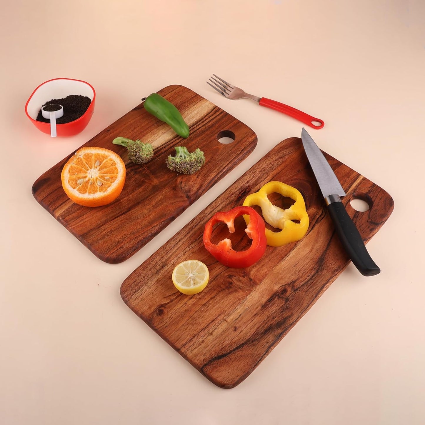 Affinity Decor Cutting Board Series, Acacia Wood Cutting Boards for Kitchen, Set of 2 Wooden Serving Charcuterie Board, Organic Wood Board, Ideal for Fruits, Cheese 13"x7", 11"x7"