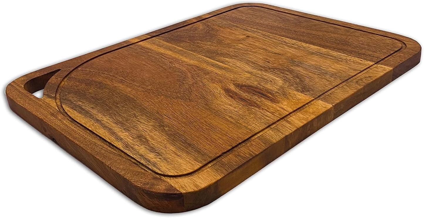 Affinity Decor Large 100% Wood Cutting Board for Kitchen Cheese, Heavy Duty Charcuterie boards, Serving Platters with Handles and Juice Grooves Pre Oiled, CB-135, 14"L x 10"W