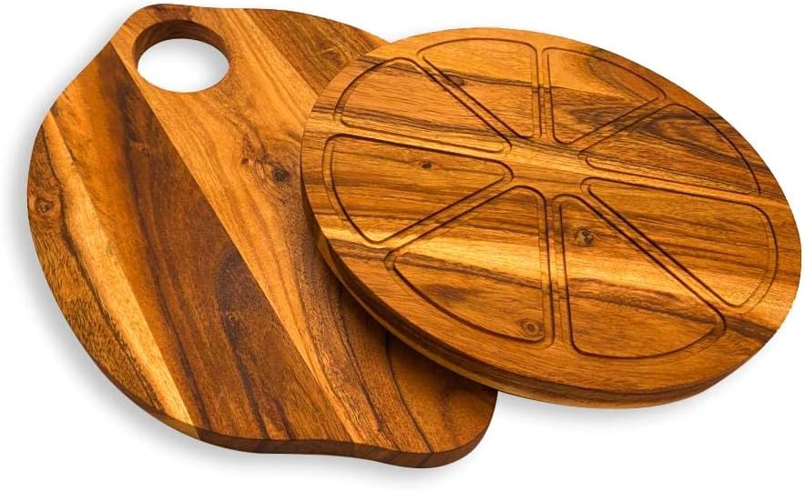 Affinity Decor Wooden Chopping Cutting Board Platter Plate Butcher Block for kitchen Cheese Vegetables Fruit and Salad Set of 2, Lemon Board, 14.5 x 10, 10 x 10 Inches