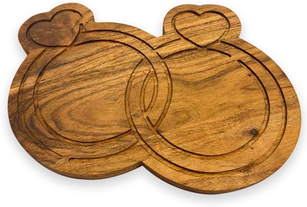 Valentine's Day Gifts Organic Acacia kitchen Cutting Chopping Charcuterie Board Platter Butcher Block for Cheese and Vegetables Meat (Ring Heart Board 10.6"L x 8.7"W)