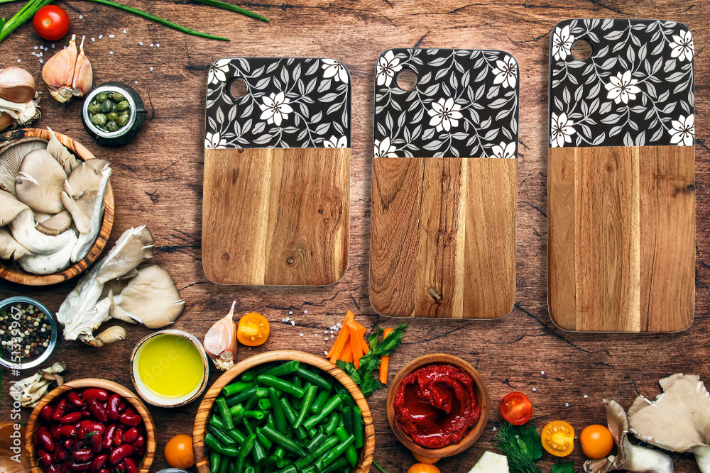 Set Of 3 Resin Print Wooden Cutting Boards for Kitchen Deco with Grooves Festive Décor Epoxy Wood Cutting Board Handmade Large Charcuterie Board Handcrafted Acacia Wood Cutting Board (WL-CB-330)