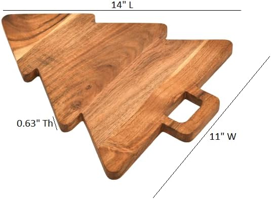 Christmas Tree Shaped Wood Cutting Board for kitchen, Christmas Tree Wooden Serving Tray with Handle, Christmas Decoration Charcuterie Tree Boards 14"L x 11"W