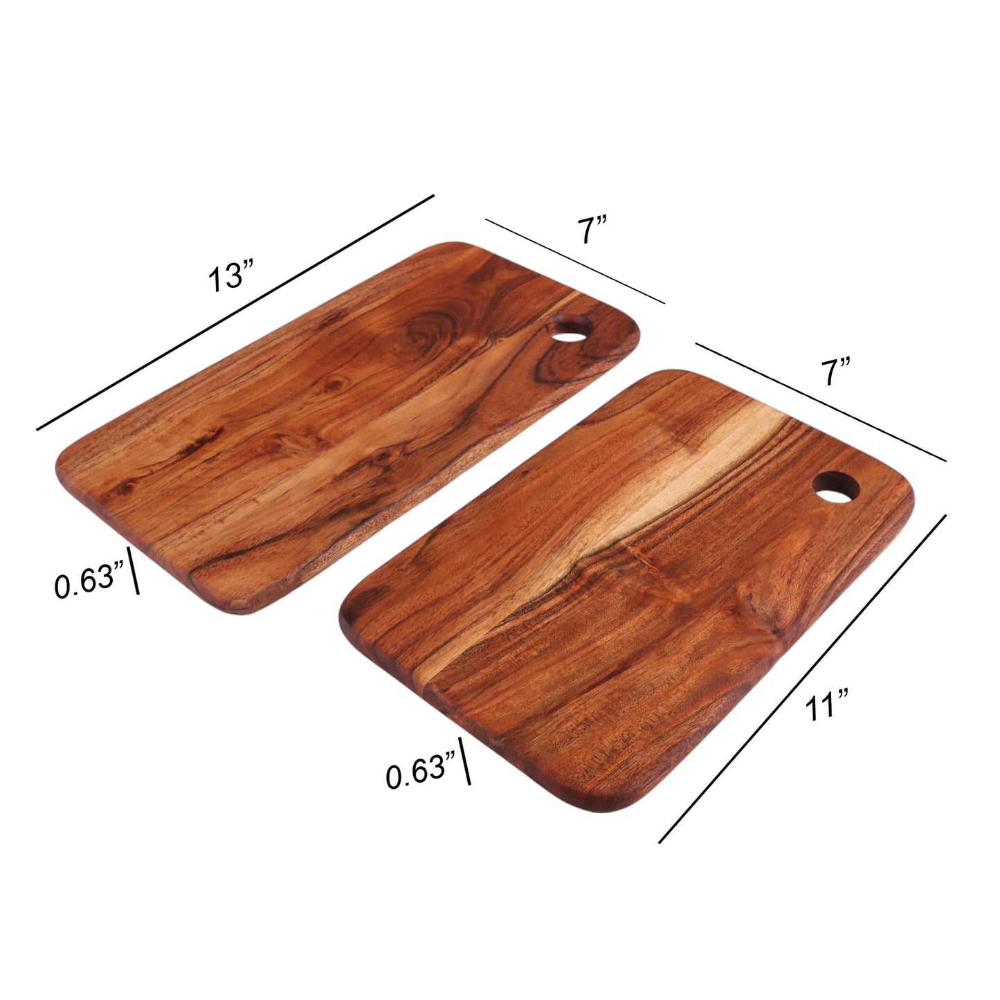 Affinity Decor Cutting Board Series, Acacia Wood Cutting Boards for Kitchen, Set of 2 Wooden Serving Charcuterie Board, Organic Wood Board, Ideal for Fruits, Cheese 13"x7", 11"x7"