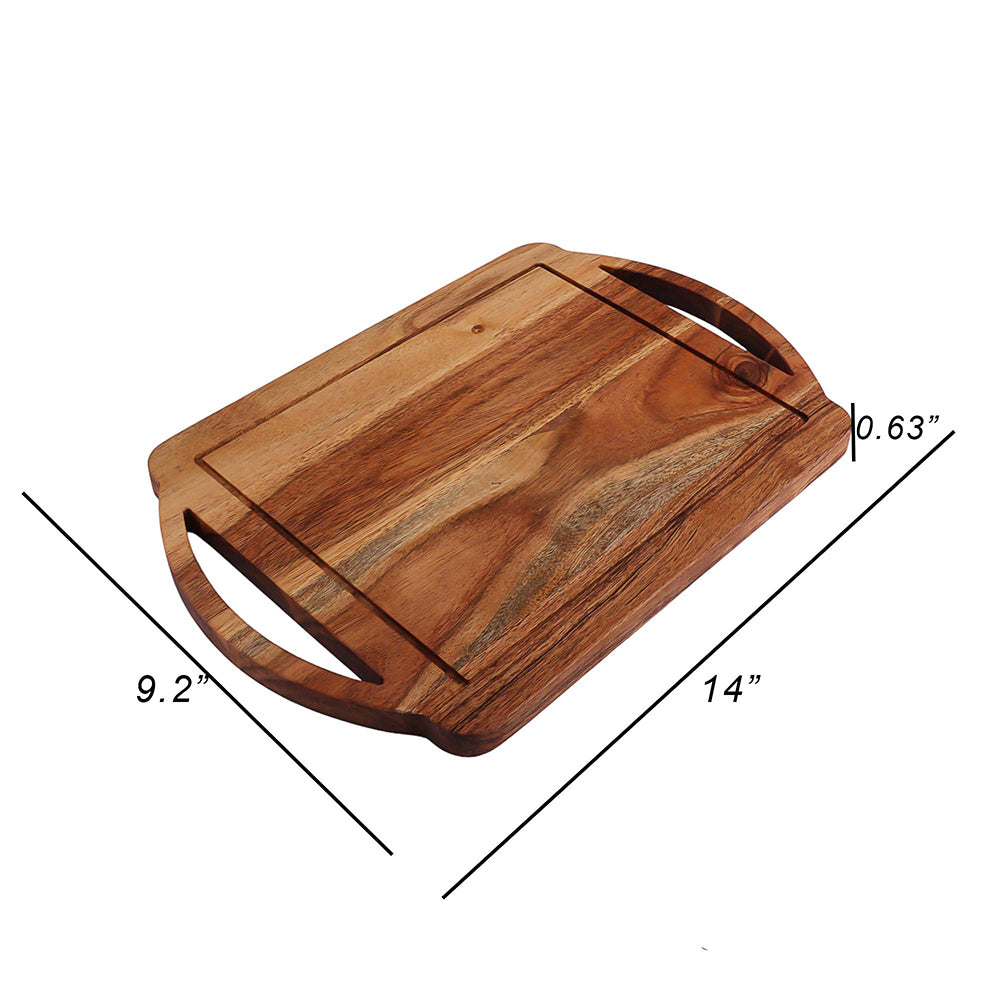 Wooden Cutting Board Series, Acacia Wood Cutting Boards for Kitchen with Double Handles, Wooden Serving Boards, Charcuterie Board for Food Meat, Fruits, Cheese 14" x 9.2"