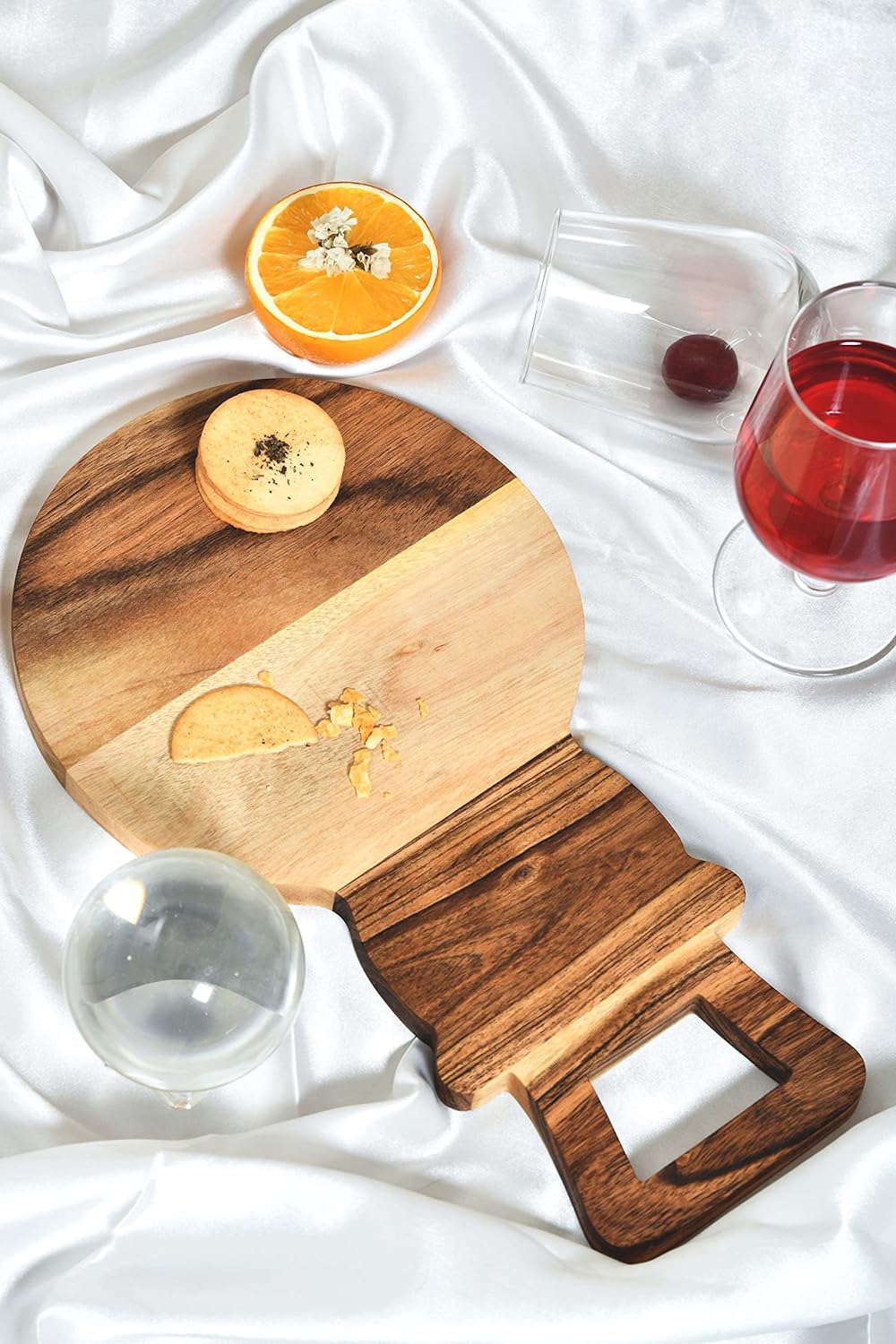 Organic Acacia kitchen Cutting Chopping Board Platter Wine Holder with Handles for Butcher Block Cheese and Vegetables Fruit & Salad (Snow Man Board 14"L x 8"W)