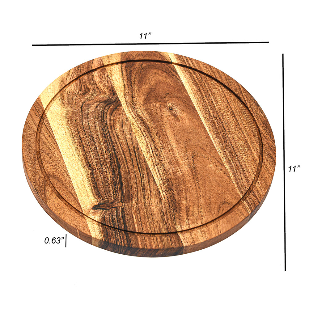 Cutting Board Series, Acacia Wood Cutting Boards for Kitchen, Round Wooden Serving Charcuterie Board, Organic Wood Board, Ideal for Chopping Meat, Fruits, Cheese 11 x 11