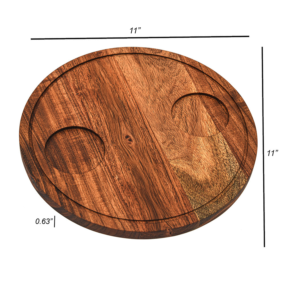 Cutting Board Series, Acacia Wood Cutting Boards for Kitchen, Wooden Serving Charcuterie Board, Organic Wood Board with Glass Holder, Ideal for Chopping Meat, Fruits, Cheese 11 x 11