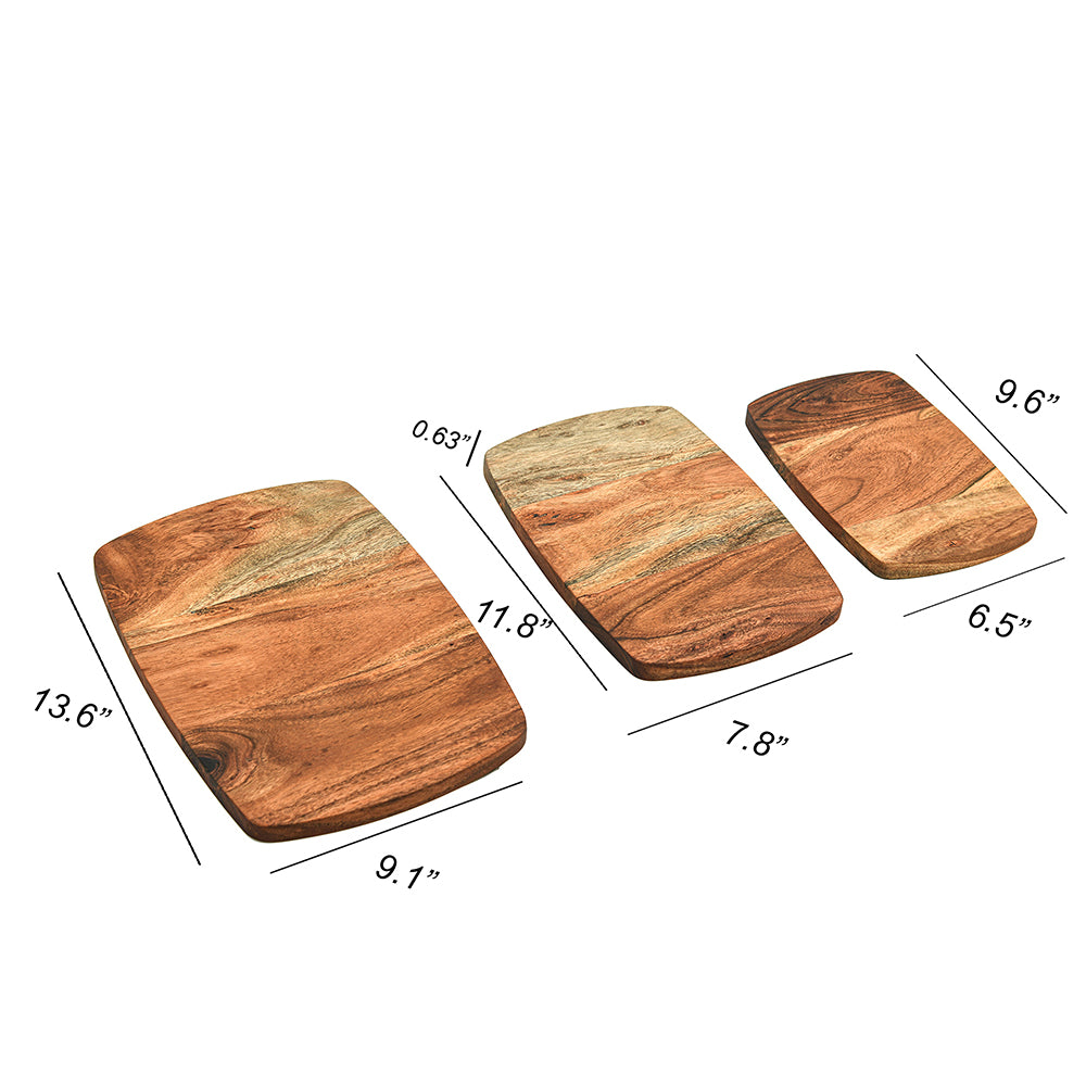 Cutting Board Series, Acacia Wood Cutting Boards for Kitchen, Wooden Serving Charcuterie Board with Grooves, Organic Set of 3 Wood Board, 13.6"x9.1", 11.8"x7.8", 9.6"x6.5"