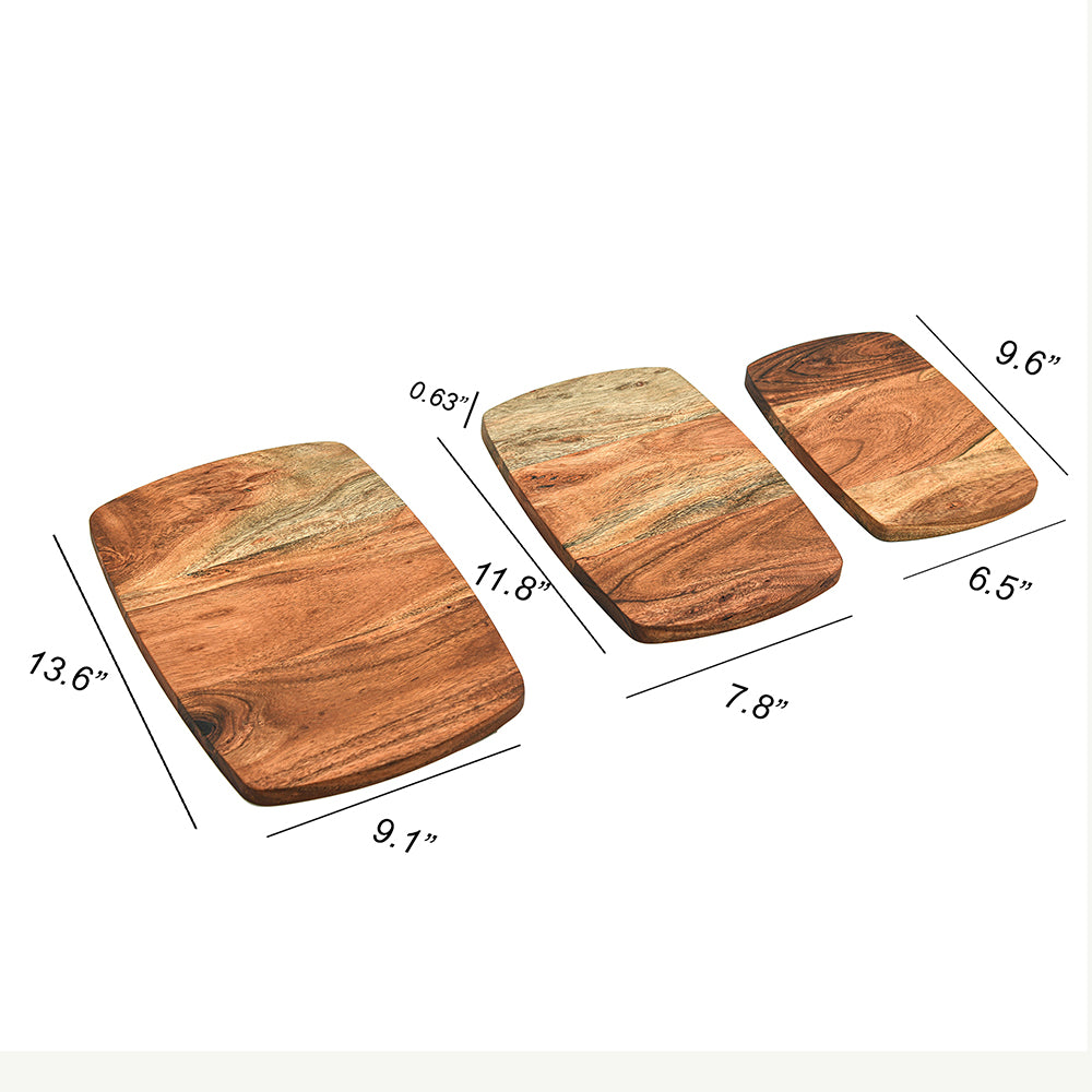 Cutting Board Series, Acacia Wood Cutting Boards for Kitchen, Solid Wooden Serving Charcuterie Board, Organic Set of 3 Wood Board, 13.6"x9.1", 11.8"x7.8", 9.6"x6.5"