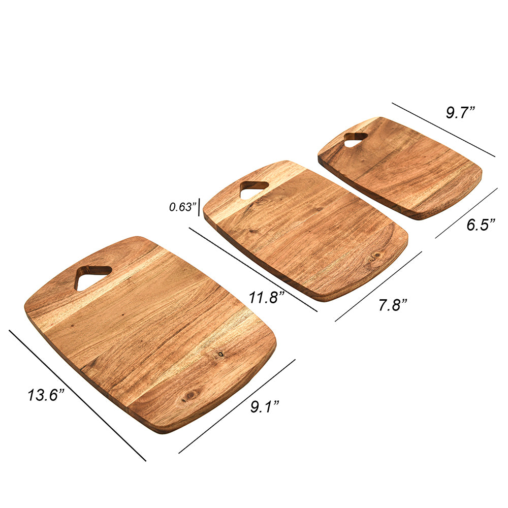 Cutting Board Series, Acacia Wood Cutting Boards for Kitchen, Wooden Serving Charcuterie Board Set of 3, Organic Wood Board, 13.6"x9.1", 11.8"x7.8", 9.7"x6.5"