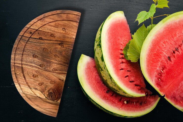 Fuuny Watermelon Shape Acacia Wood Cutting Board Gift For Her Fruit Shape Serving Tray Kitchen Décor ( Watermelon 14.5 X 8Inch)