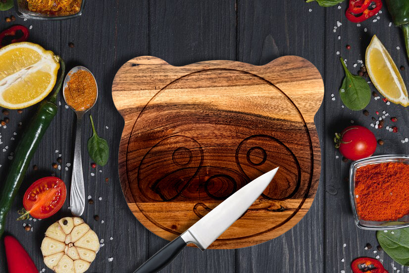 Panda Face Shape Acacia Wood Cutting Board Gift For Her Charcuterie Wooden Boards Serving Tray Kitchen Décor (13.4X10.6Inch)