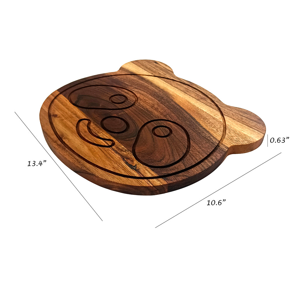 Panda Face Shape Acacia Wood Cutting Board Gift For Her Charcuterie Wooden Boards Serving Tray Kitchen Décor (13.4X10.6Inch)