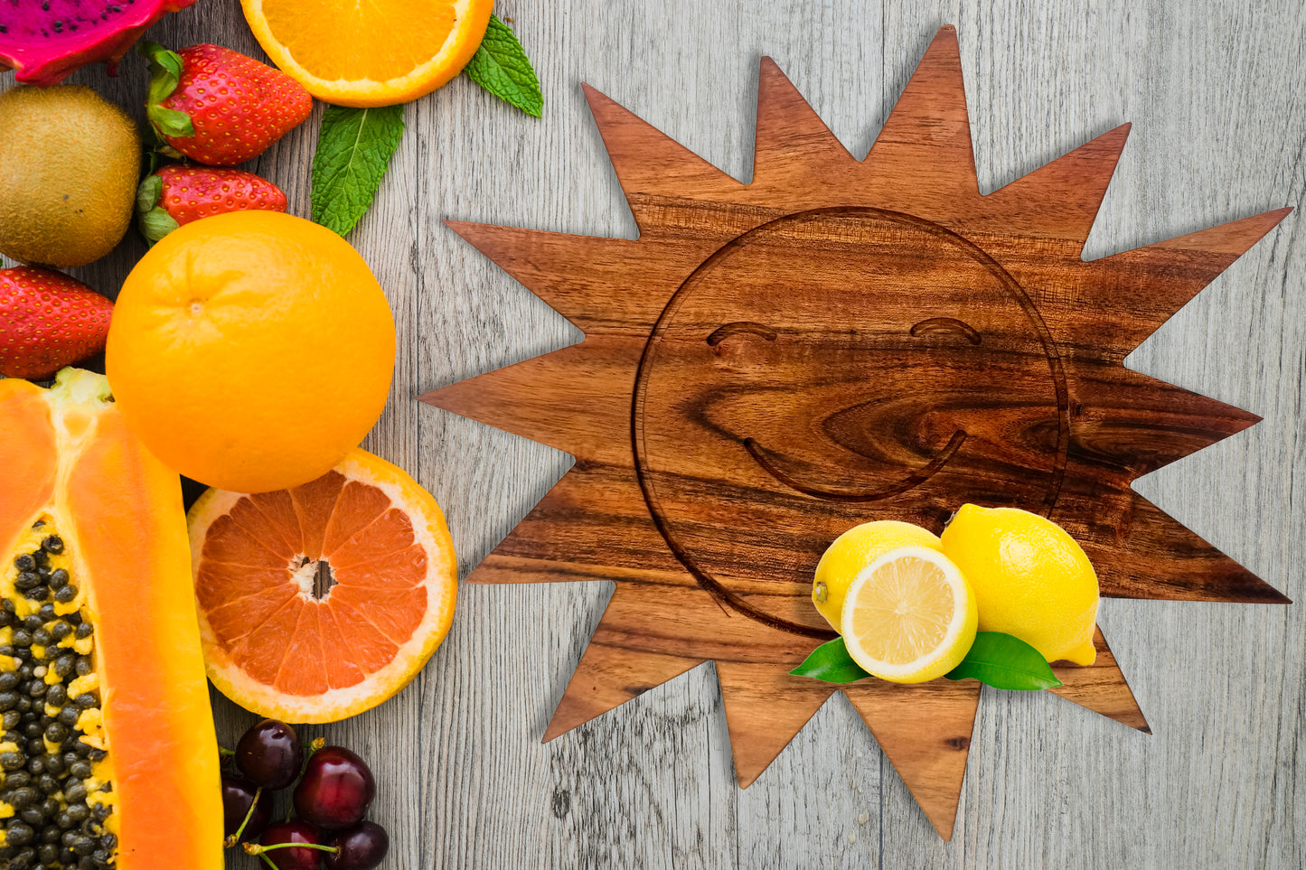 Sun Shape Acacia Wood Cutting Board Gift For Her Charcuterie Wooden Boards Serving Tray Kitchen Décor (13X12Inch)